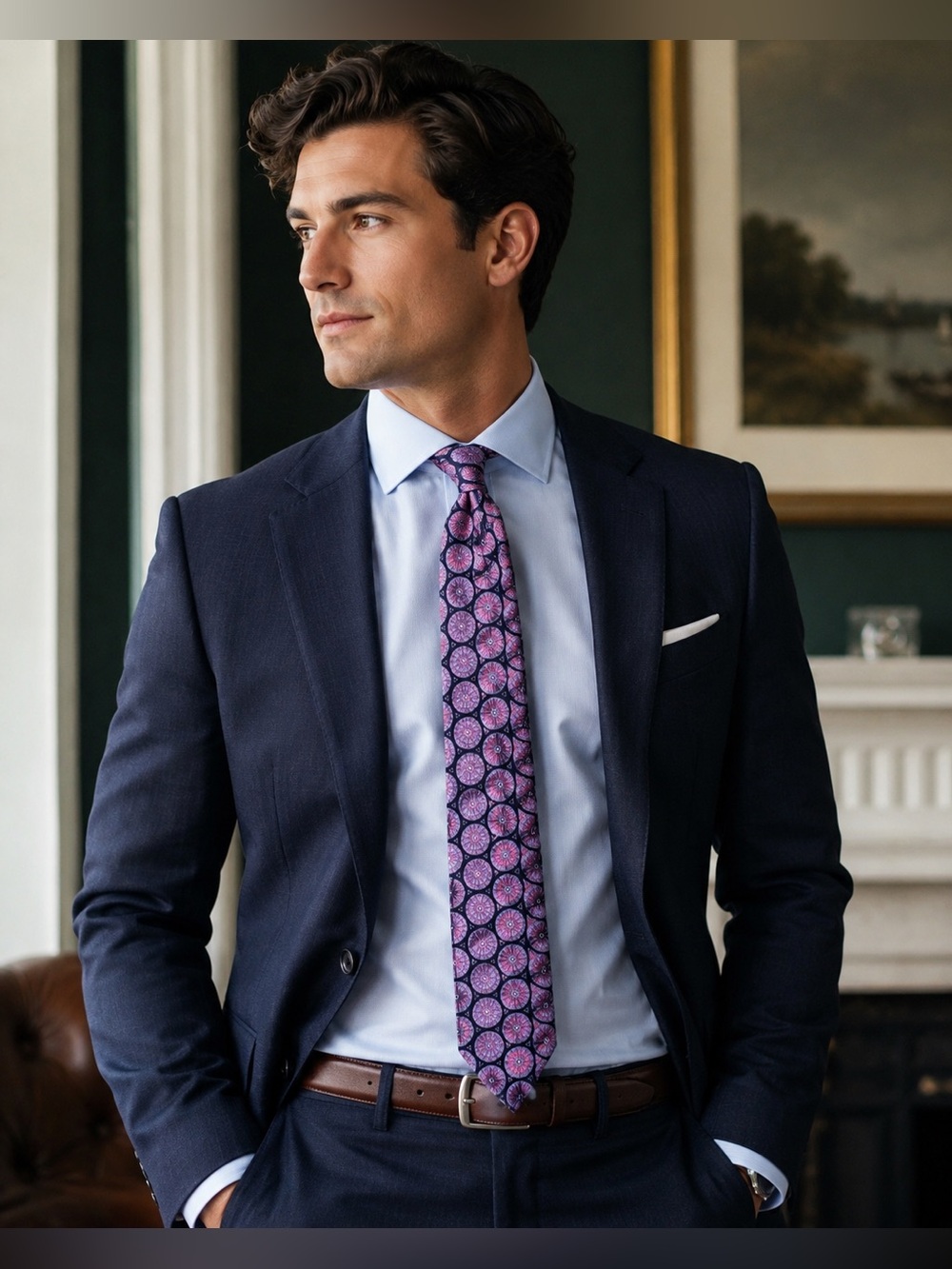 Ike Behar 100% Silk Purple Geometric Tie